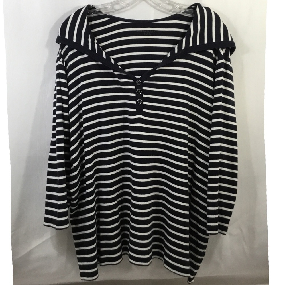 Karen Scott Sport Hooded 3/4 Sleeve Pullover Top